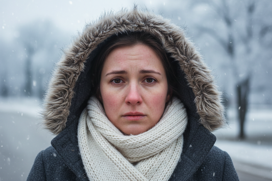 Woman with dry, sensitive skin outdoors in winter